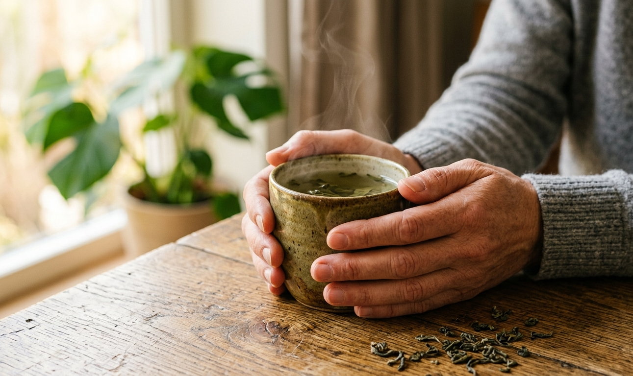 Příprava čaje jako meditace — pára stoupající ze šálku
